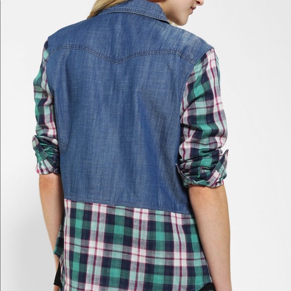 BDG plaid chambray button up shirt - Picture 3 of 5